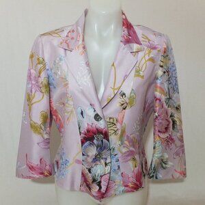 Renate Nucci Jacket Womens 42 100% Silk Medium 3/4 Sleeve Floral 3 Button